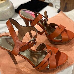 COACH Orange Leather Crisscross High Heel Sandals